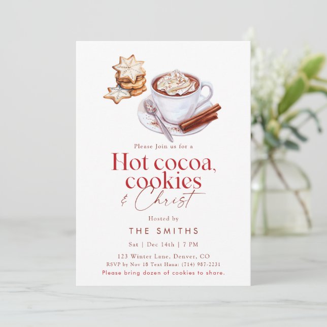 Hot Cocoa Cookies & Christ Christmas Party  Einladung (Stehend Vorderseite)