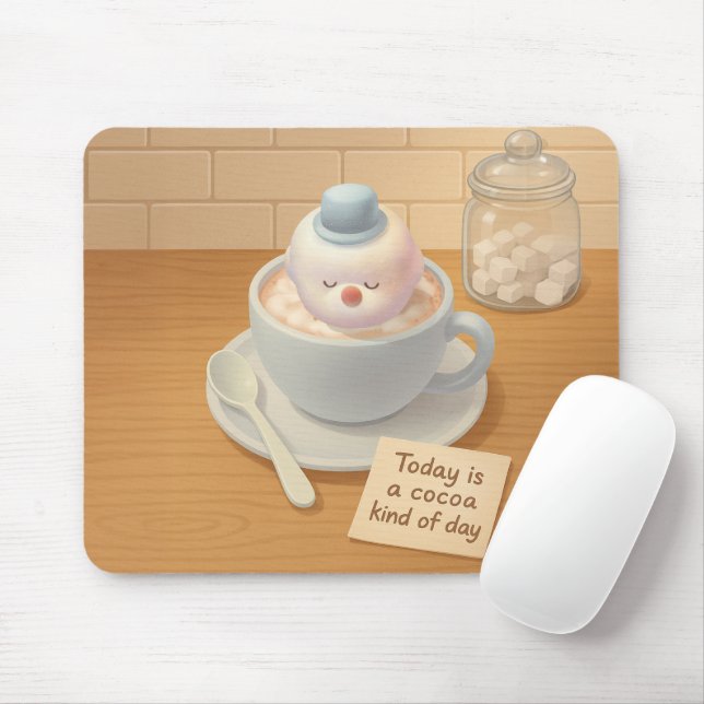 Hot Cocoa Day: Smiling Bichon Marshmallow Art Mousepad (Mit Mouse)