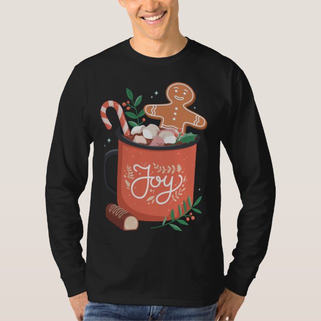 Hot Cocoa Gingerbread Mann mit Candy Cane Joy T-Shirt (Vorderseite)