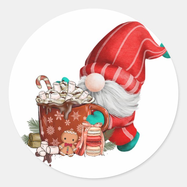 Hot Cocoa Gnome Runder Aufkleber (Vorderseite)