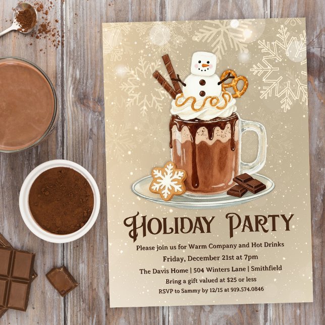 Hot Cocoa Holiday Party with Snowman Marshmallow Einladung (Von Creator hochgeladen)