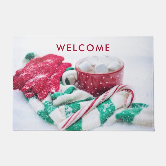 Hot Cocoa Marshmallows & Candy Cane Weihnachten Fußmatte (Vorderseite)