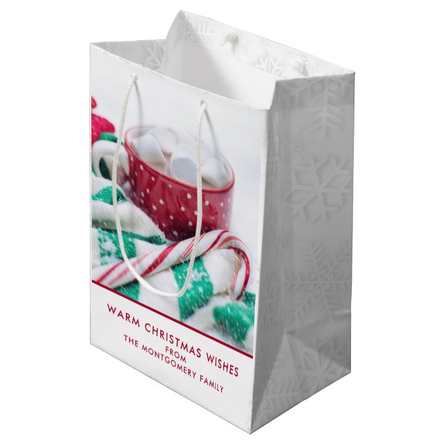 Hot Cocoa Marshmallows & Candy Cane Weihnachten Mittlere Geschenktüte (Vorderseite Schrägansicht)