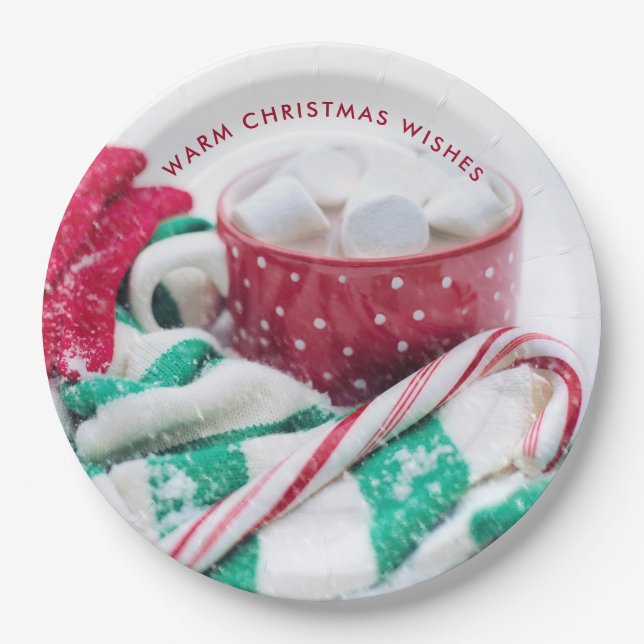 Hot Cocoa Marshmallows & Candy Cane Weihnachten Pappteller (Vorderseite)