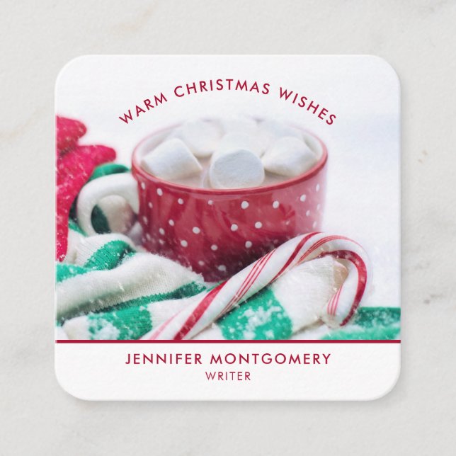 Hot Cocoa Marshmallows & Candy Cane Weihnachten Quadratische Visitenkarte (Vorderseite)