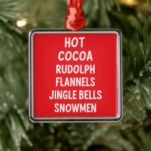 Hot Cocoa Rudolph Flannels Jingle Bells Santa Ornament Aus Metall