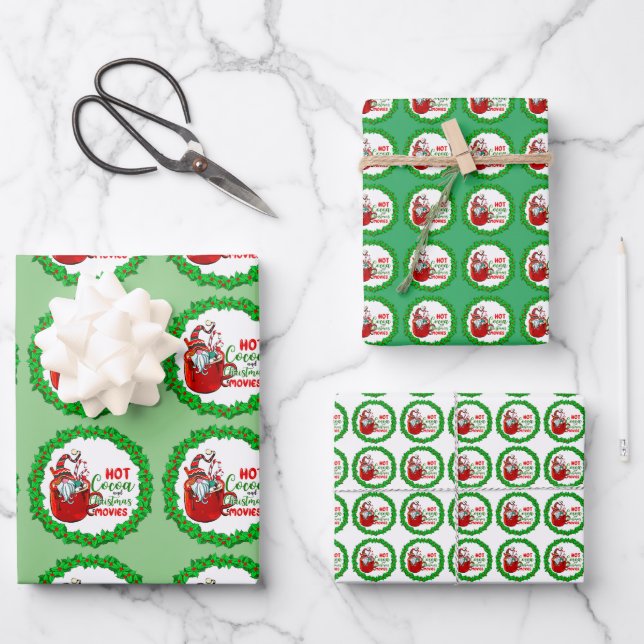 Hot Cocoa Weihnachtsfilme Gnome Geschenkartikel Wr Geschenkpapier Set (Vorderseite)