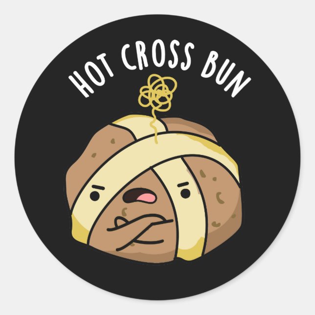Hot Cross Bun Funny Food Pub Dark BG Runder Aufkleber (Vorderseite)