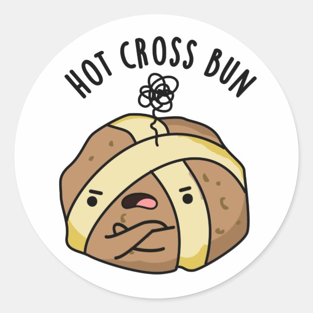 Hot Cross Bun Funny Food Puff Runder Aufkleber (Vorderseite)