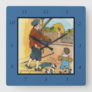 Hot-Cross-Buns, Mother Gans Kinderzimmer Rhyme Pic Quadratische Wanduhr