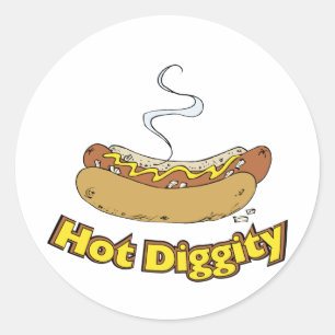 Hot Diggity ~ Hot Dog/Hot Dogs Runder Aufkleber
