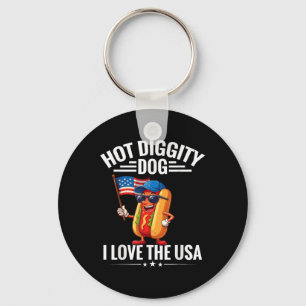 Hot Diggity Hund I Liebe USA Flag Hotdog 4. Schlüsselanhänger