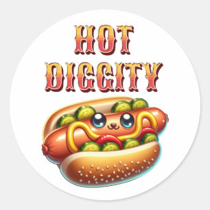 Hot Diggity   Retro Hot Dog Runder Aufkleber