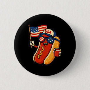 Hot Dog 4. Juli Lustig Patriotisch USA-Flagge Männ Button