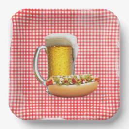 Hot Dog and Beer On Gingham Pappteller