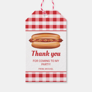 Hot Dog auf rotem Gingham-Geburtstags-Dankeschön Geschenkanhänger