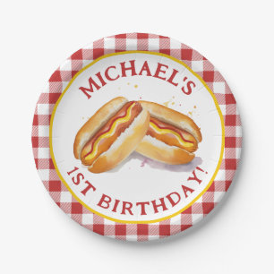 Hot Dog Birthday Party Paper Teller - Red Gingham
