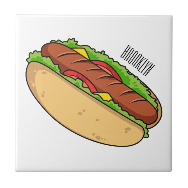 Hot Dog Cartoon Fliese (Vorderseite)