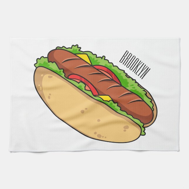 Hot Dog Cartoon Geschirrtuch (Horizontal)