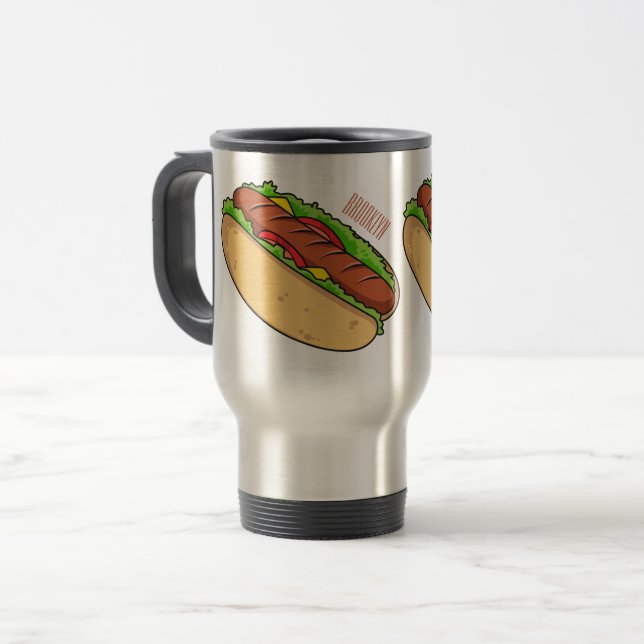 Hot Dog Cartoon Reisebecher (Vorderseite Links)