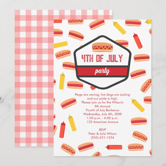 Hot Dog Fast Food 4. Juli GRILLEN Party Einladung (Vorne/Hinten)