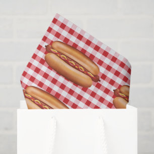 Hot Dog Fast Food Buns auf Red Gingham Pattern Seidenpapier