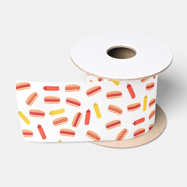 Hot Dog Fast Food GRILLEN Muster Satinband (Spule)