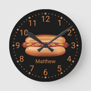 Hot-Dog-Fast-Food-Illustration mit individuellem N Runde Wanduhr