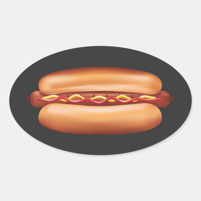 Hot Dog Fast Food Illustration Ovaler Aufkleber (Vorderseite)