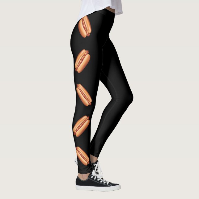 Hot Dog Fast Food Illustrationen auf schwarz Leggings (Rechts)