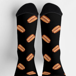 Hot Dog Fast Food Muster auf schwarzem Hintergrund Socken
