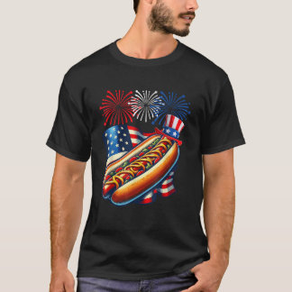 Hot Dog Food Lover 4. Juli US Flag Feuerwerk P T-Shirt