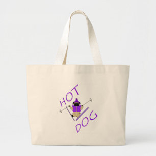 Hot Dog Funny Skifahren Mops Lila Jacket und Skis Jumbo Stoffbeutel