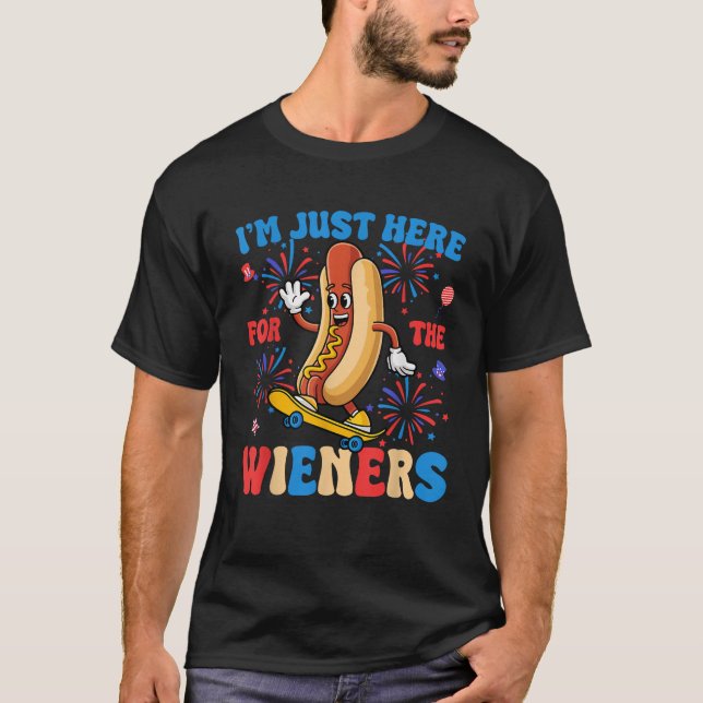 Hot Dog ich bin nur hier für die Dackeln Funny Fou T-Shirt (Vorderseite)