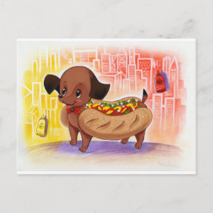 Hot Dog in der City Kitschy Niedlich Postkarte