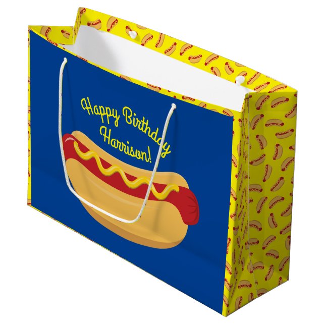 Hot Dog Kindergeburtstag Party Kochen Niedlich Große Geschenktüte (Vorderseite Schrägansicht)