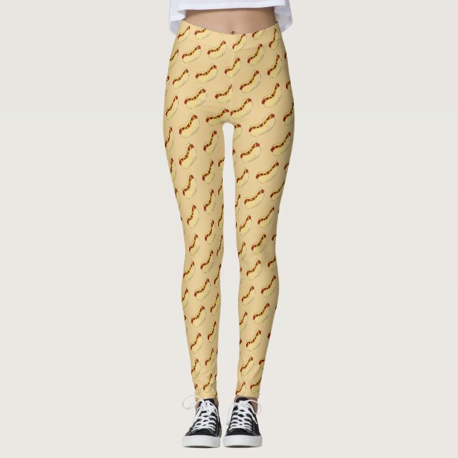 Hot Dog mit gelbem Senf Fast Food Feinschmecker Ho Leggings (Vorderseite)