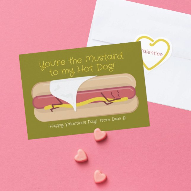 Hot Dog mit Senf Kids School Valentine's Day Card Dankeskarte (Von Creator hochgeladen)