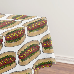 Hot Dog mit Senf Relish Fast Food Feinschmecker Pi Tischdecke
