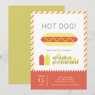 HOT DOG! Moderner Rot-Gelb-Kindergeburtstag Einladung