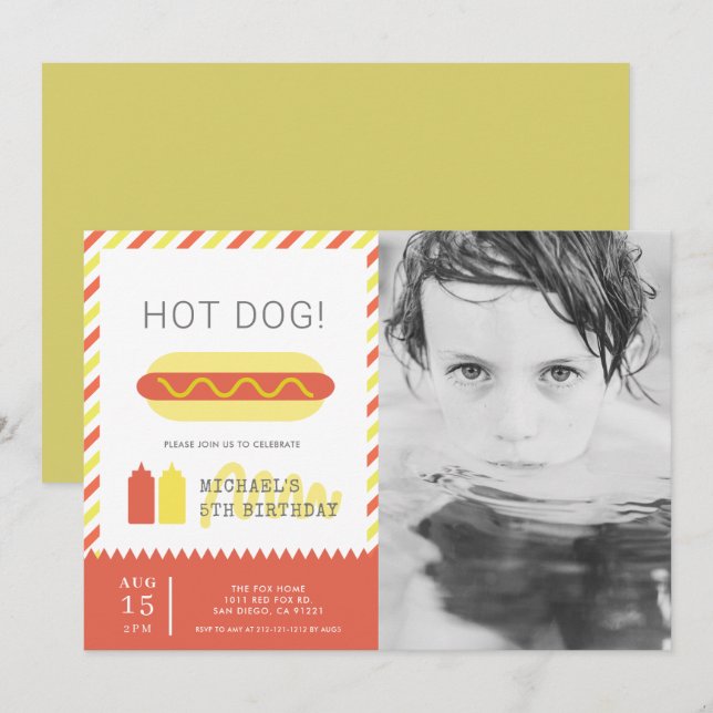 HOT DOG! Modernes Foto von Rot und Gelb Einladung (Vorne/Hinten)