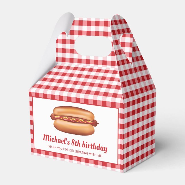 Hot Dog On Red Gingham Birthday Vielen Dank Geschenkschachtel (Vorderseite)