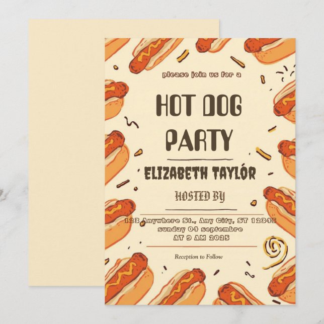 Hot Dog Party Invitation – Fun Food Celebration (Devant / Derrière)