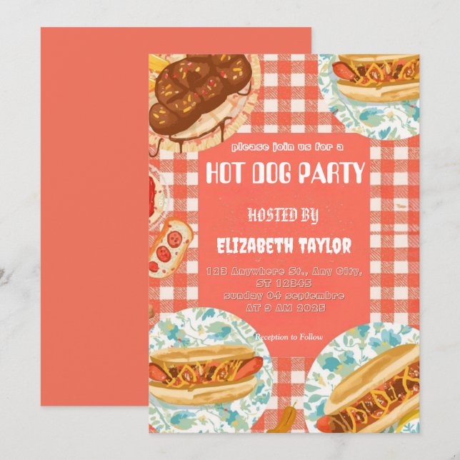 Hot Dog Party Invitation – Fun Food Celebration Einladung (Vorne/Hinten)