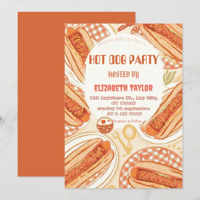Hot Dog Party Invitation – Fun Food Celebration Einladung (Vorne/Hinten)