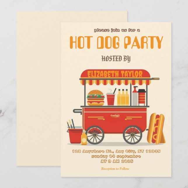 Hot Dog Party Invitation – Fun Food Celebration Einladung (Vorne/Hinten)