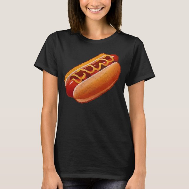 Hot Dog Pixel 8 Bit Retro Hungry Byte Grillspeisun T-Shirt (Vorderseite)