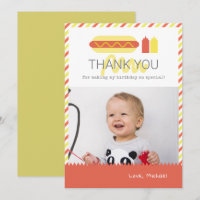 Hot Dog Red & Yellow Birday Photo Carte de remerci