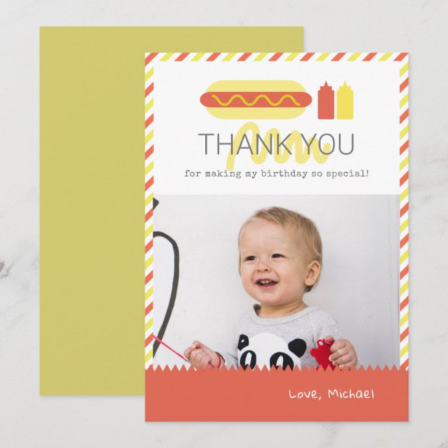 Hot Dog Red & Yellow Birthday Foto Danke Karte (Vorne/Hinten)