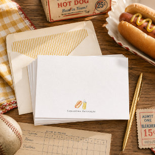 Hot Dog & Senf-Monogramm   Personalisierte Flachka Mitteilungskarte
